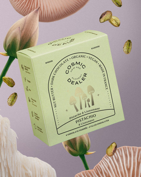 Riešutų pastos šokoladas Pistachio & Lion's Mane (dėžutė 4x20 g)